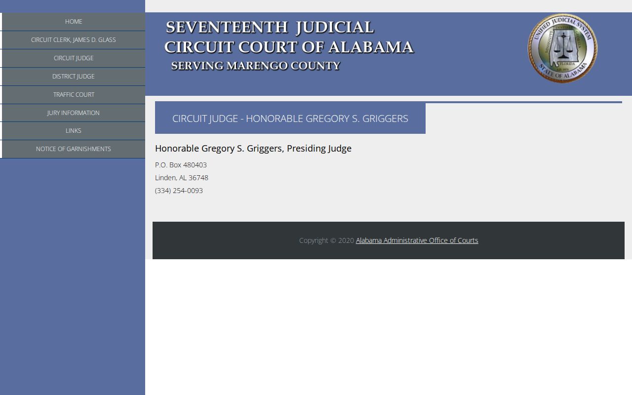 Marengo County Circuit Court docket office and judge information