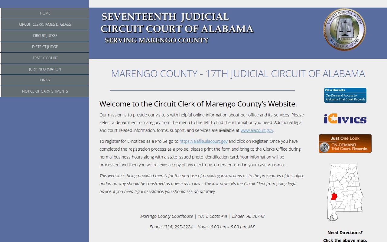 Marengo County court docket Circuit Clerk home page