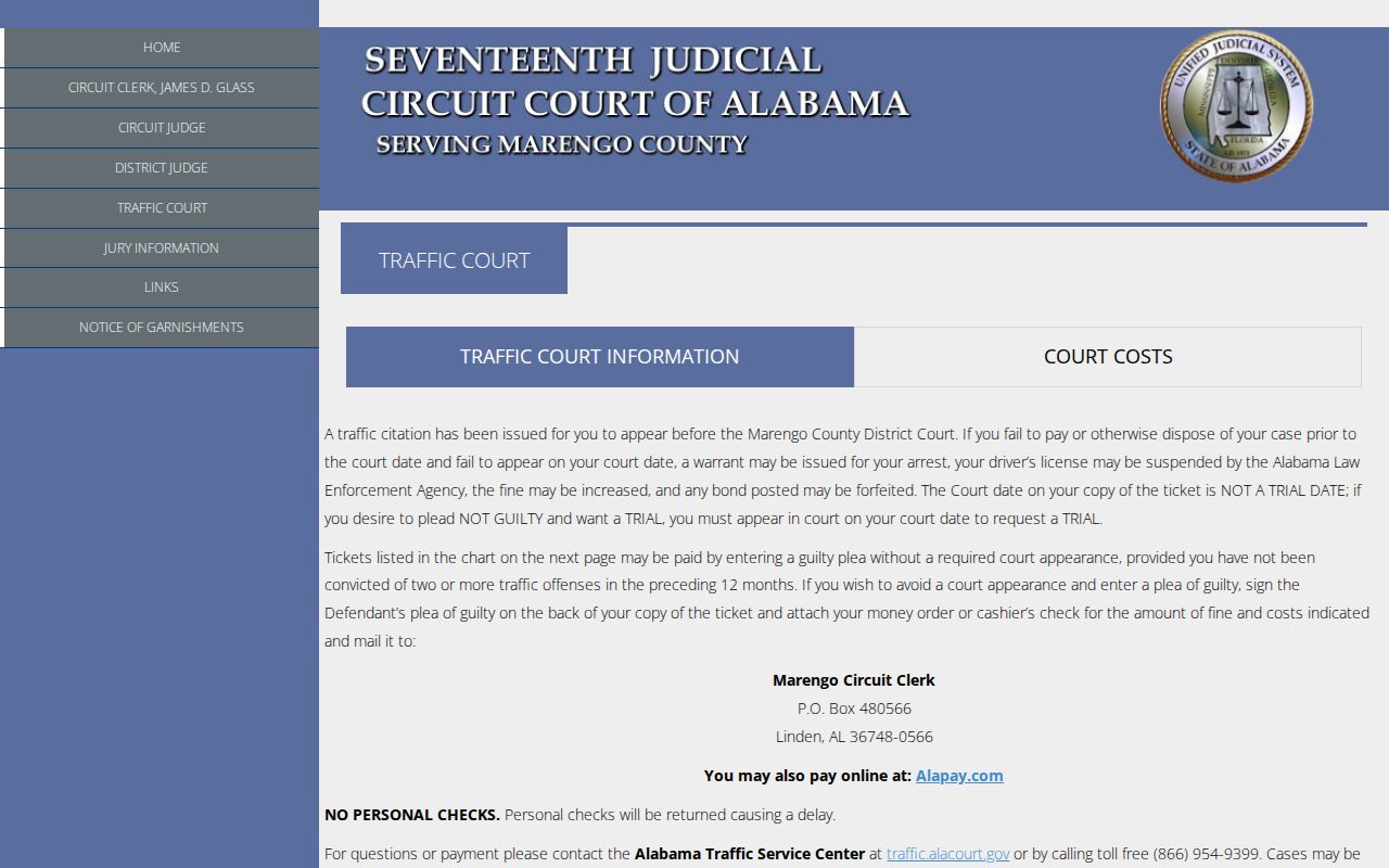 Marengo County traffic court record instructions